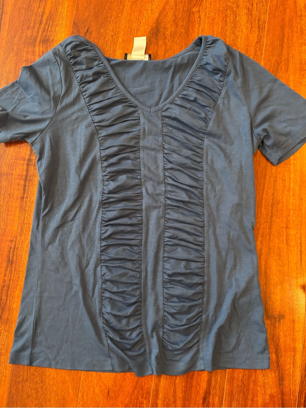 Signature Studio Navy Ruffle V-Neck Short Sleeve Tee